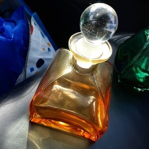 Cristallerie MA. VI Group Handblown Amber Glass Decanter/ Beautiful Modern Shape